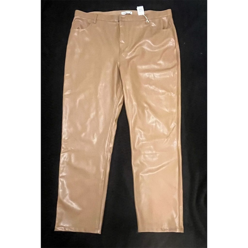 Abercrombie & Fitch 90s Straight Ultra High Rise Vegan Leather Pants Tan 36 22L - Picture 5 of 11